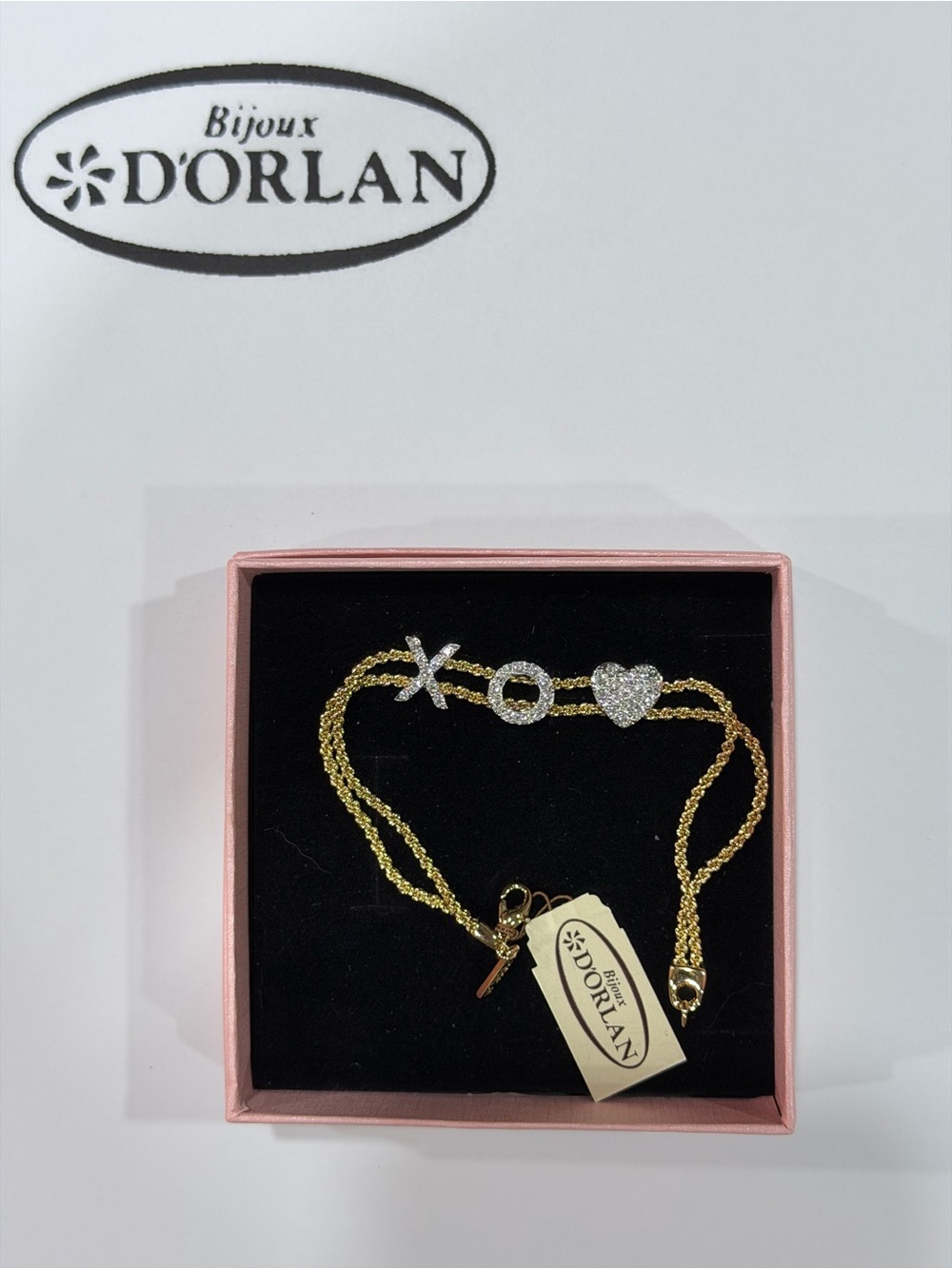 Vintage D'Orlan XO Heart Bracelet featuring a double-strand chain design.